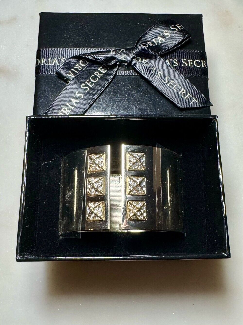 Victoria's Secret Scandalous Rhinestone Gold Tone Wide Hinged Cuff Bracelet